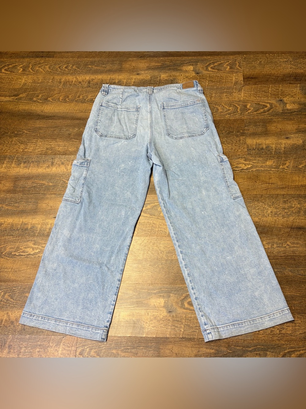 American Eagle Super High Rise Baggy Wide Leg Jeans Womens 16 Cargo Blue Stretch - Picture 6 of 10